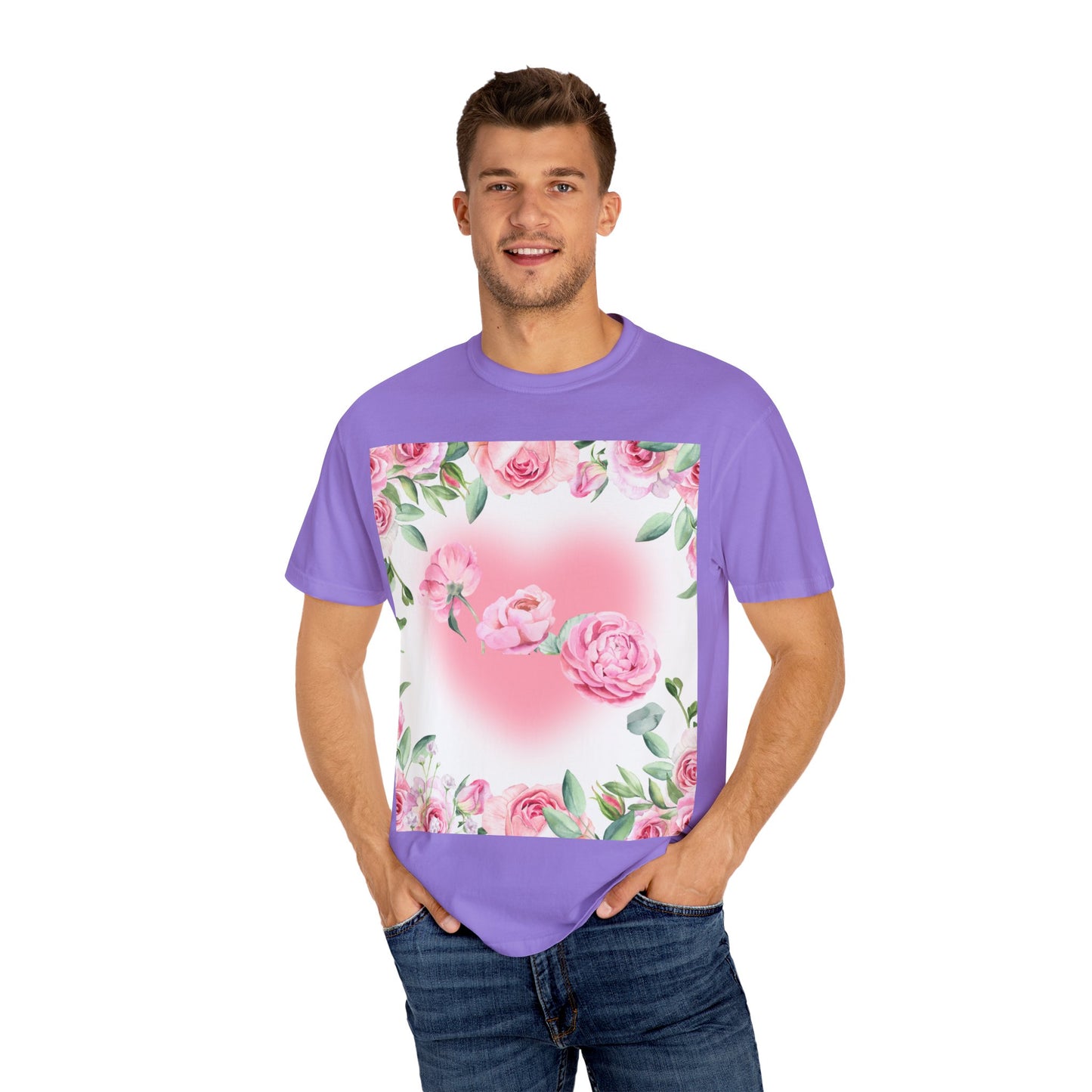 Floral Heart Unisex Garment-Dyed T-shirt for Spring Celebrations