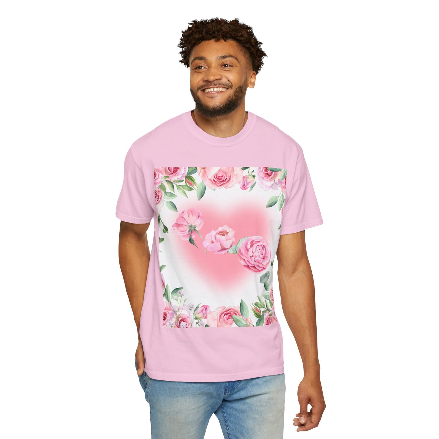 Floral Heart Unisex Garment-Dyed T-shirt for Spring Celebrations