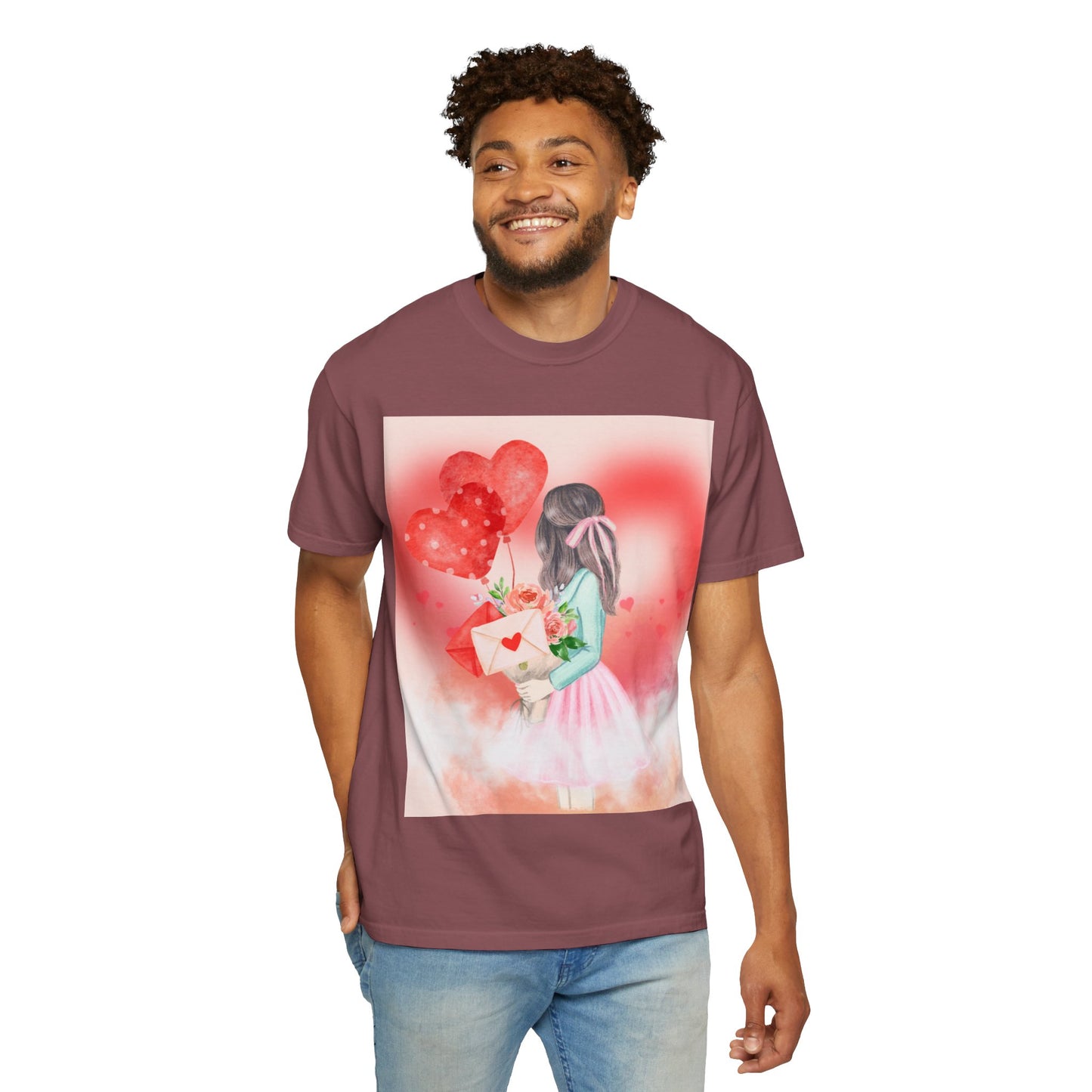 Valentine's Day Unisex Garment-Dyed T-Shirt - Heartfelt Floral Design